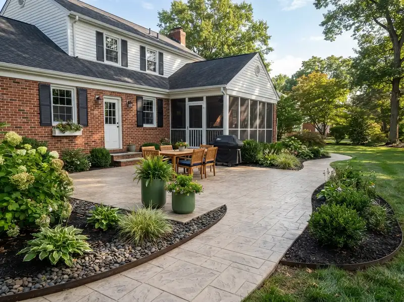 New concrete patio and walkway installation