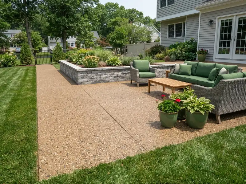 Exposed aggregate concrete patio in New Jersey Exposed aggregate concrete patio in New Jersey