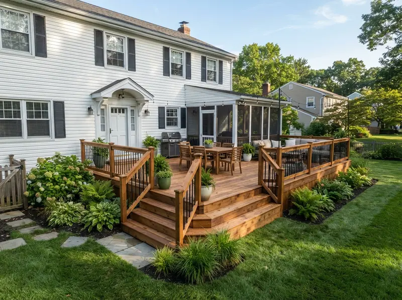 Custom wood deck and landscaping Custom wood deck and landscaping