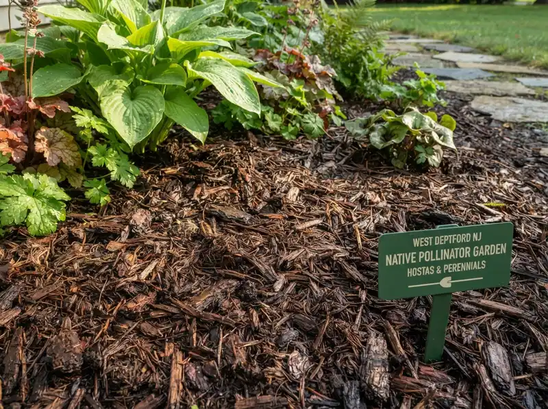 Fresh dark mulch for weed control