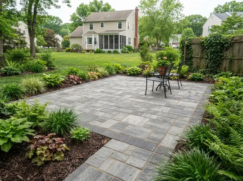 Newly installed stone paver patio in West Newly installed stone paver patio in West