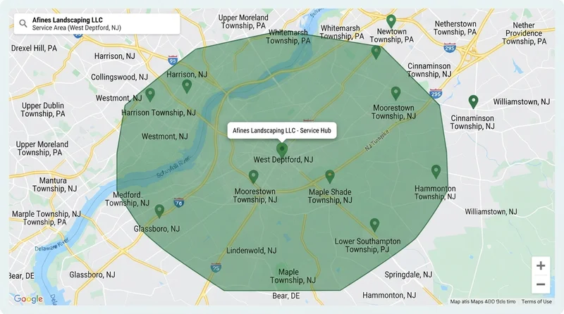 Service Area Map for Afines Landscaping LLC