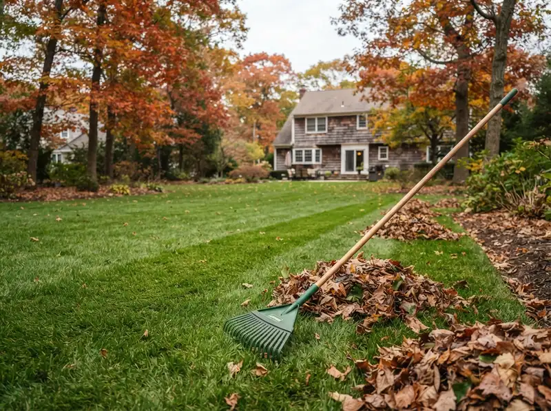 Cleaned suburban lawn ready for health